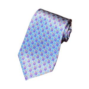 Faberge Mens Silk Tie Blue Purple Imperial Egg Print Handmade USA Luxury Necktie